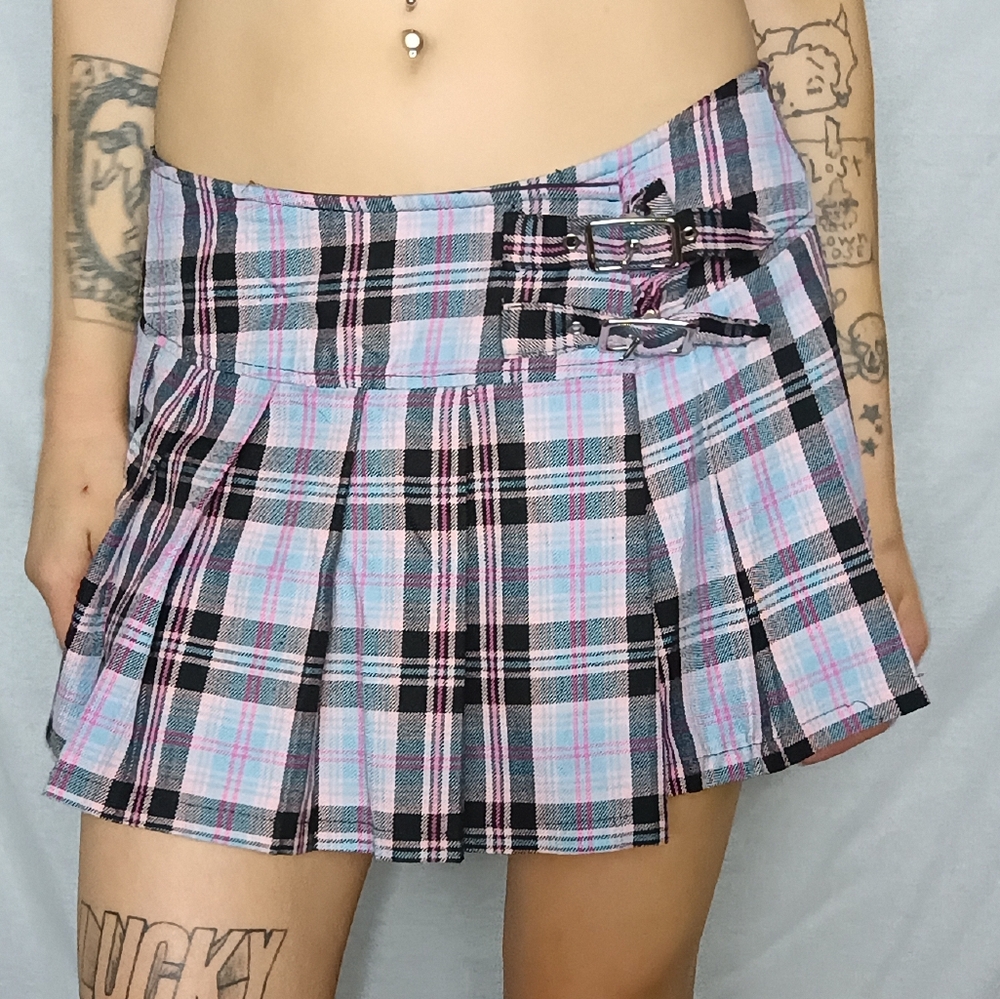 Lip Service Pink and Black Plaid Mini Skirt